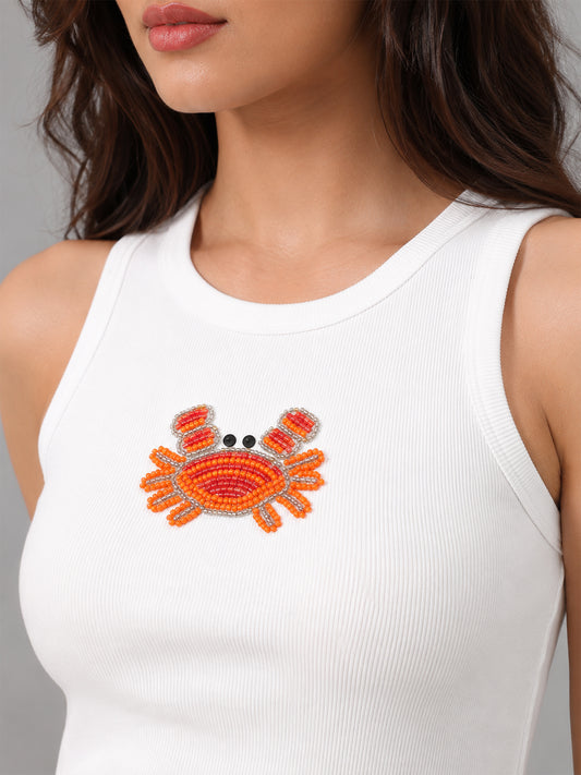 Crab Embellished Rib Racer Tank Top