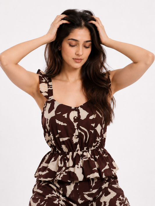 Aegean Abstract Brown Jumpsuits for Women