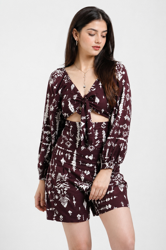 Elowen Abstract Playsuit Brown for Women