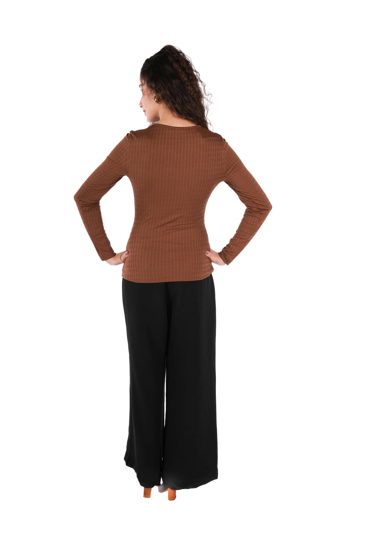 Lyla Brown Zupito Textured Fitted Top