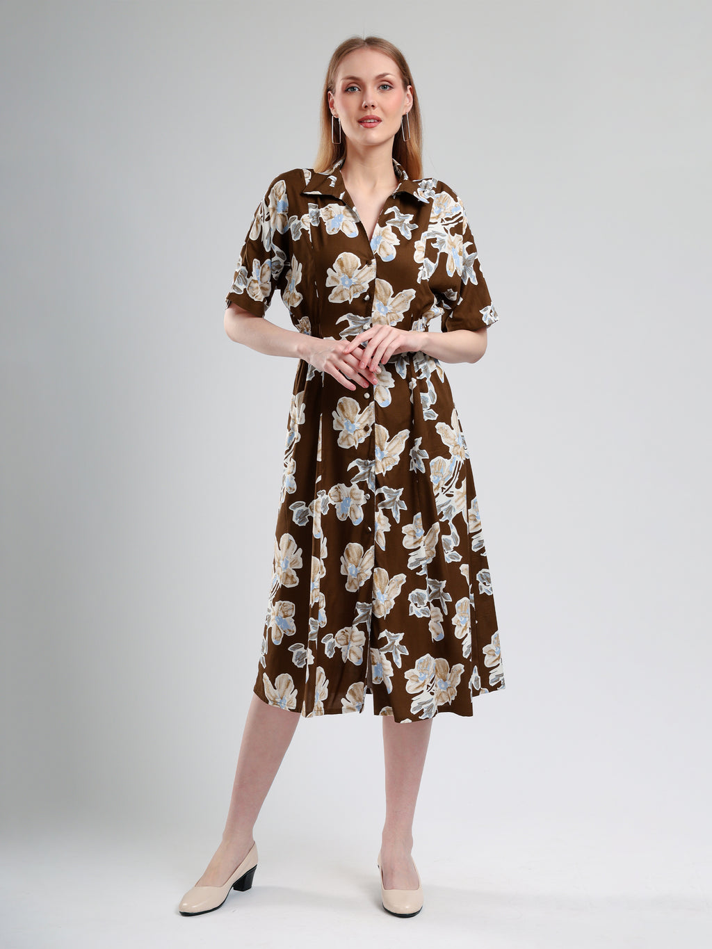 Cory Edge Delphi Collard midi dress- Brown