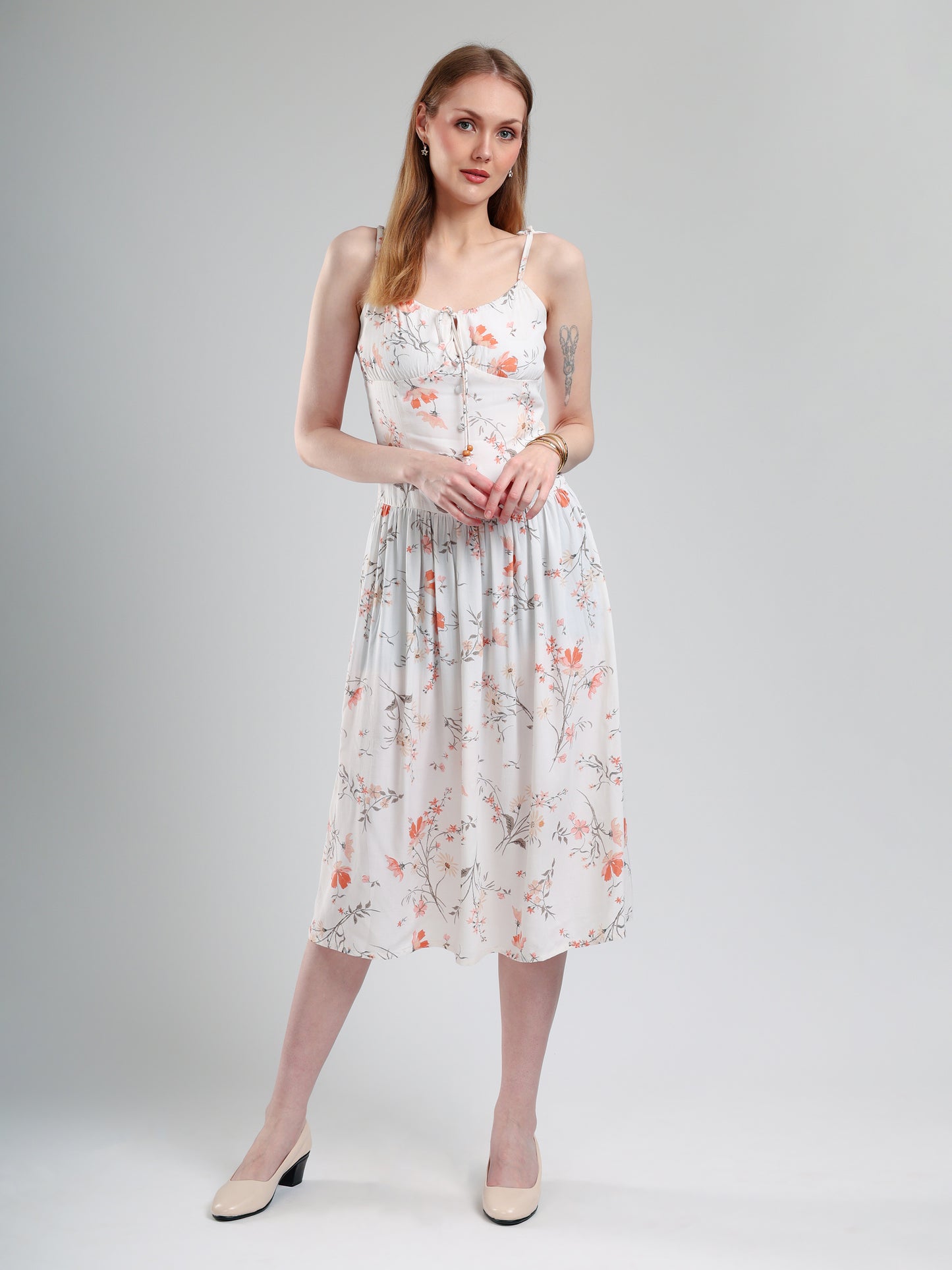 Miraya Floral Printed Fit & Flare Midi Dress for Women