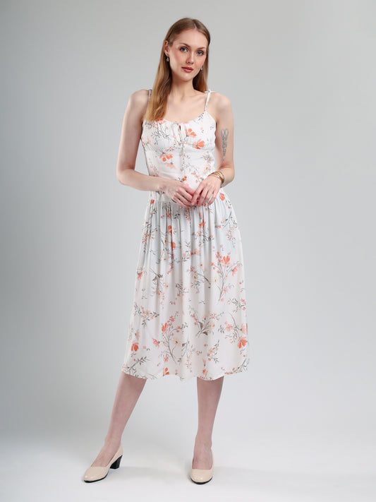 Miraya Floral Printed Fit & Flare Midi Dress for Women