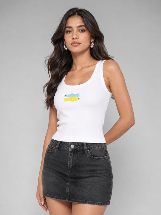 Fish Embellished Rib Scoop Neck Tank Top