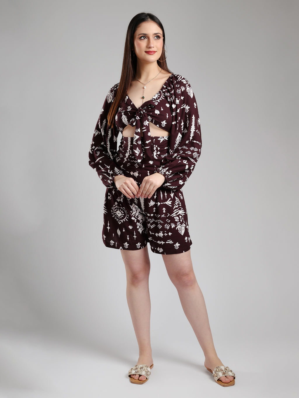 Elowen Abstract Playsuit- Brown