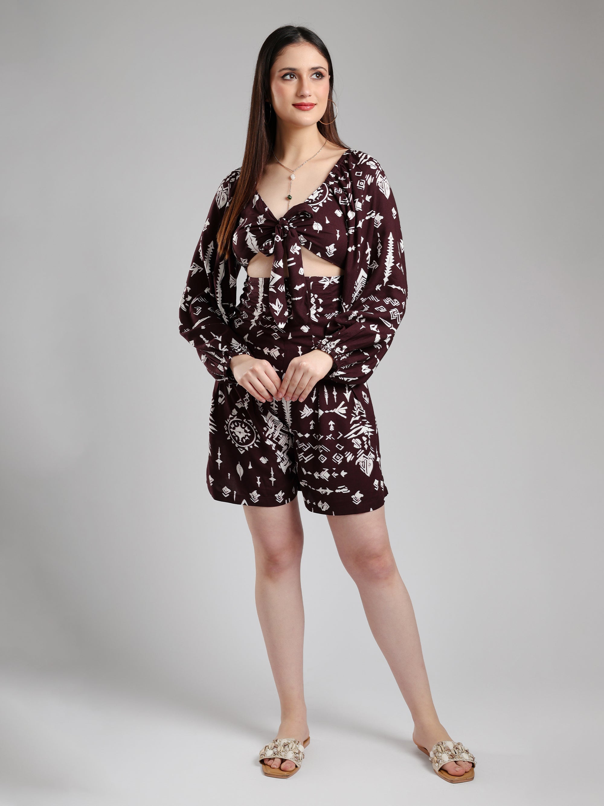Elowen Abstract Playsuit- Brown