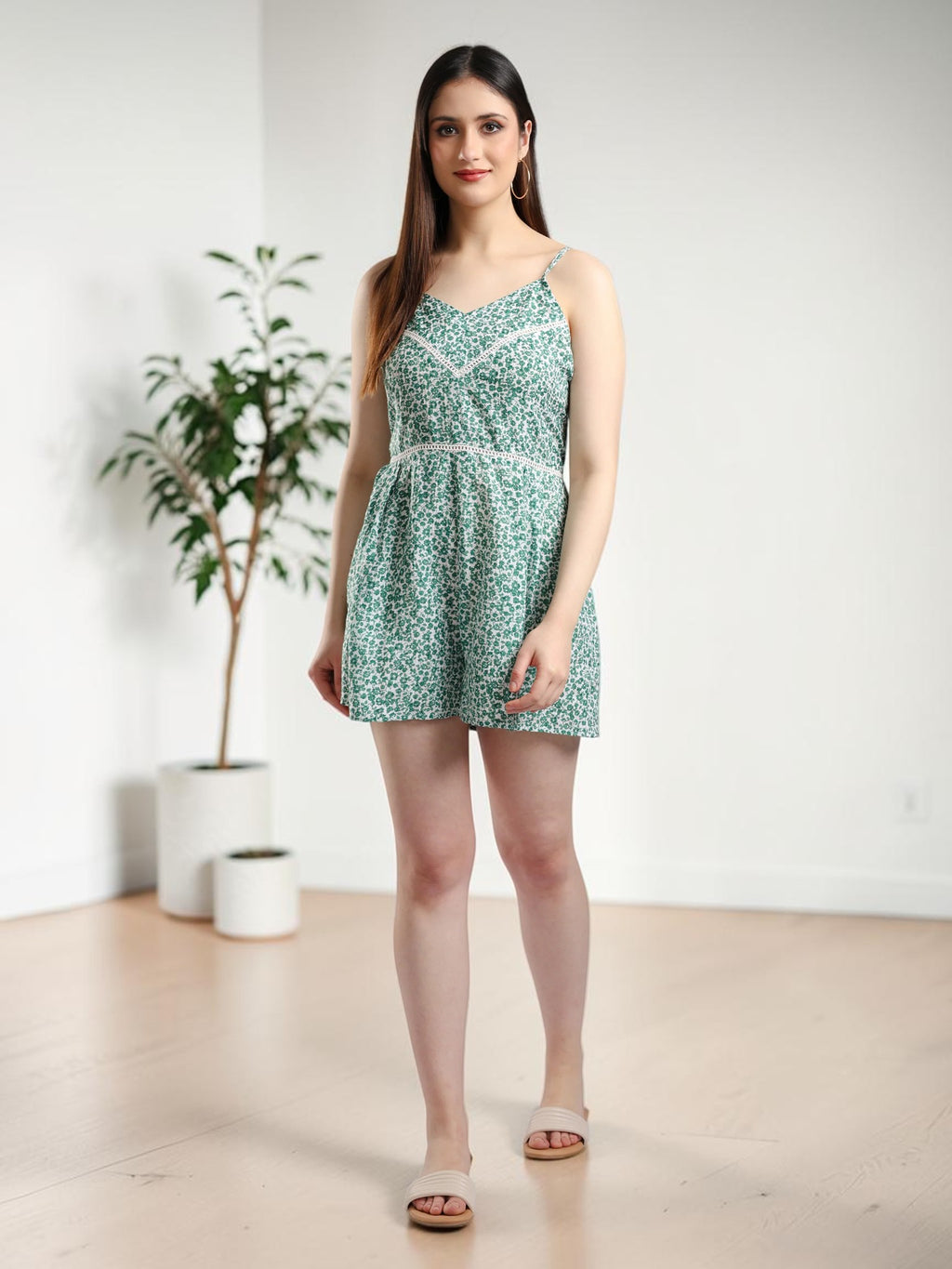Green Floral Print dress for women
