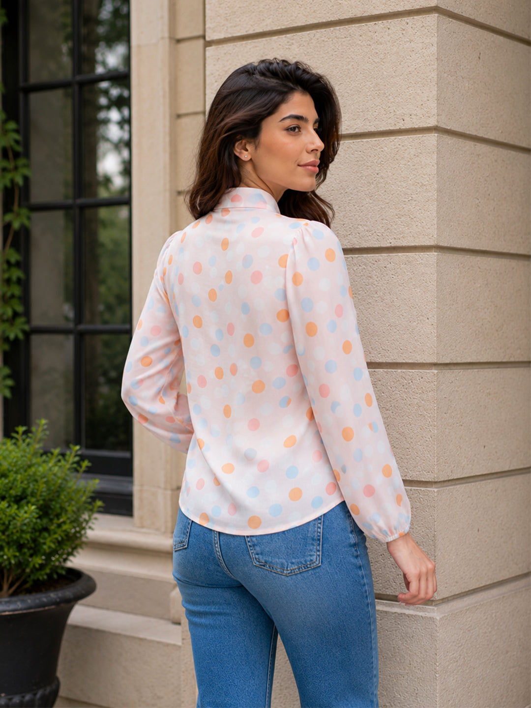 Pastel Polka Dot Tie-Neck For Womens