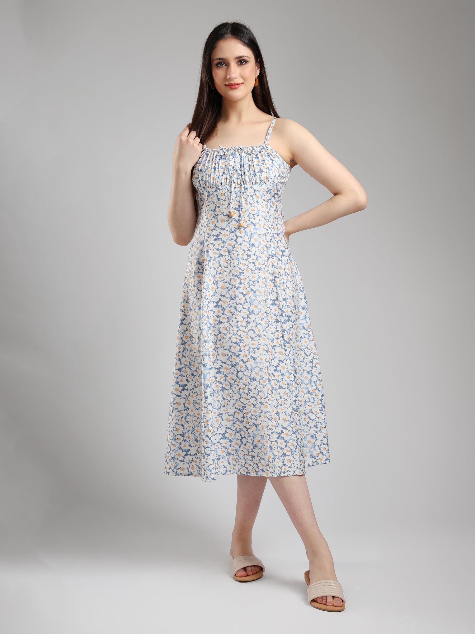 Ismera Midi Floral Dress- Blue