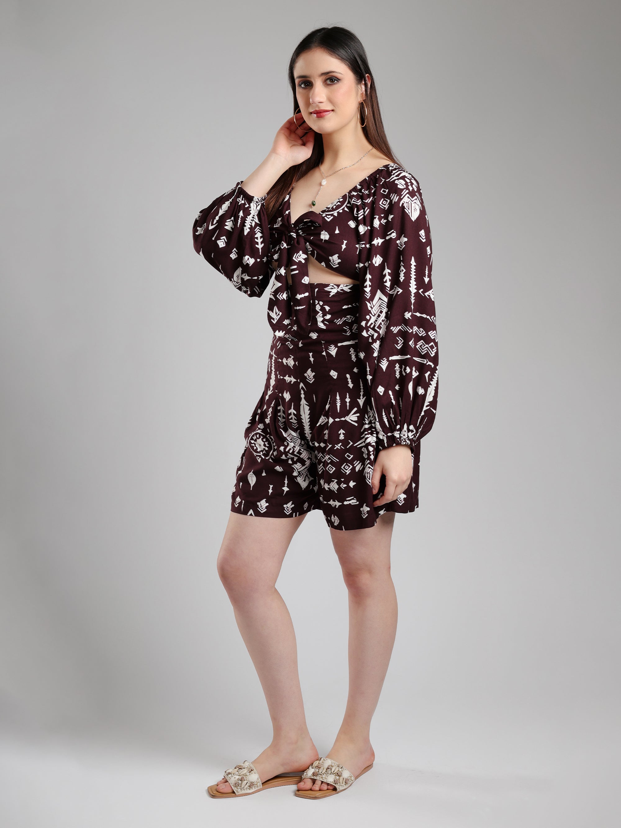 Elowen Abstract Playsuit- Brown