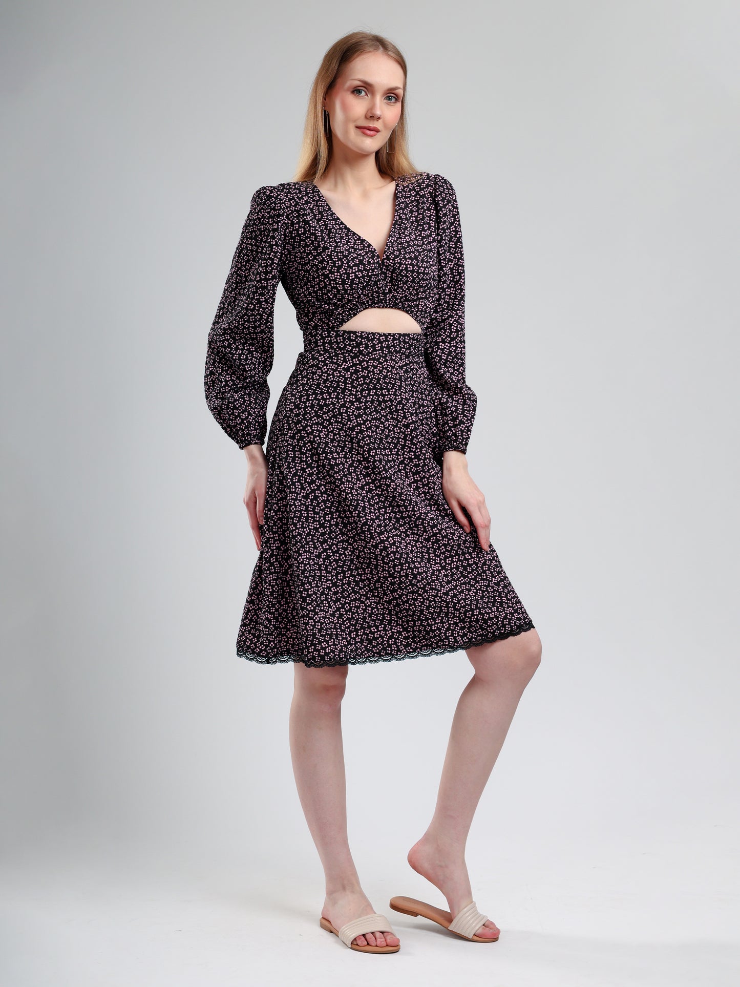 Cory Edge Santorini long sleeve V neck dress