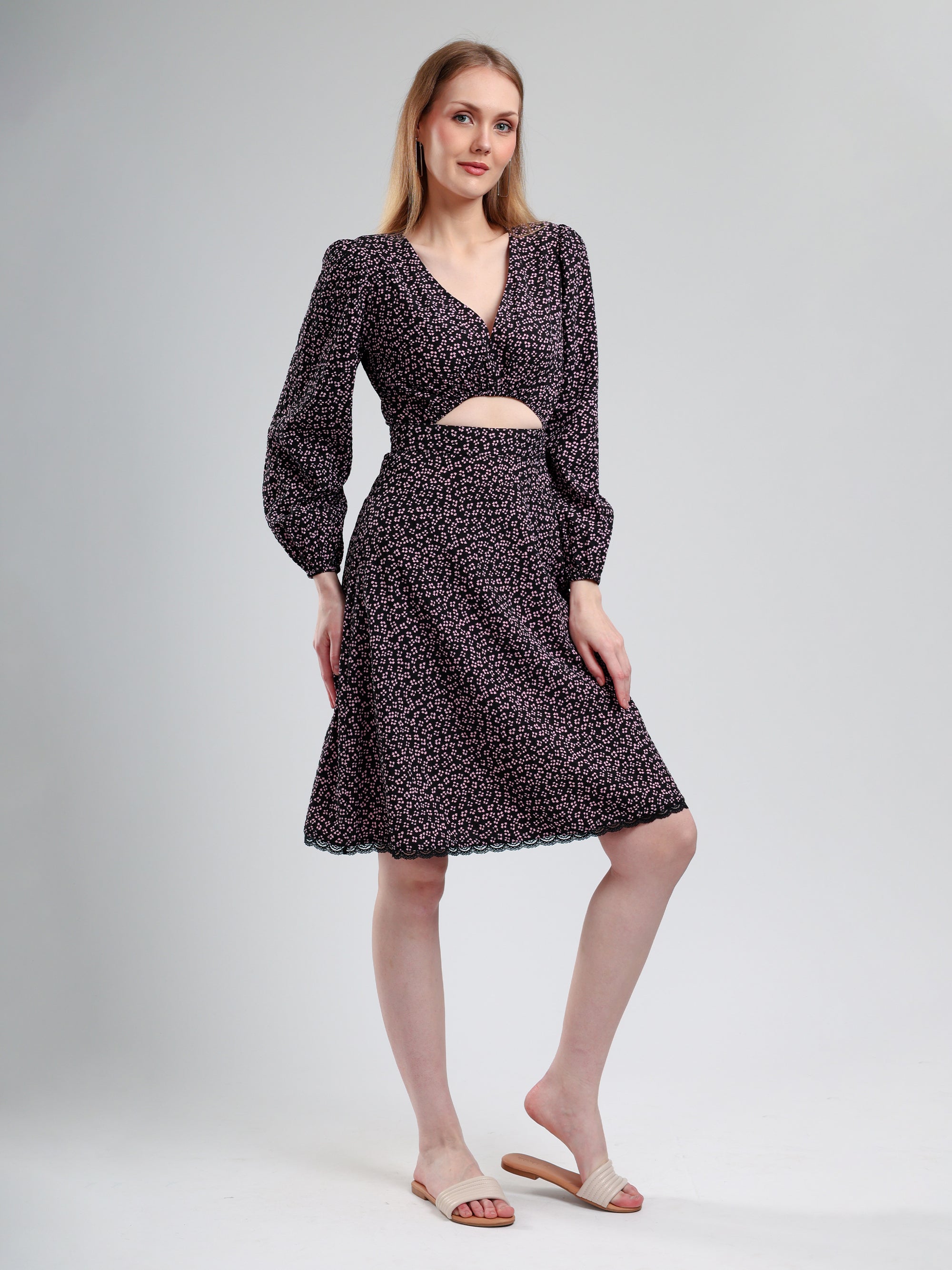 Cory Edge Santorini long sleeve V neck dress