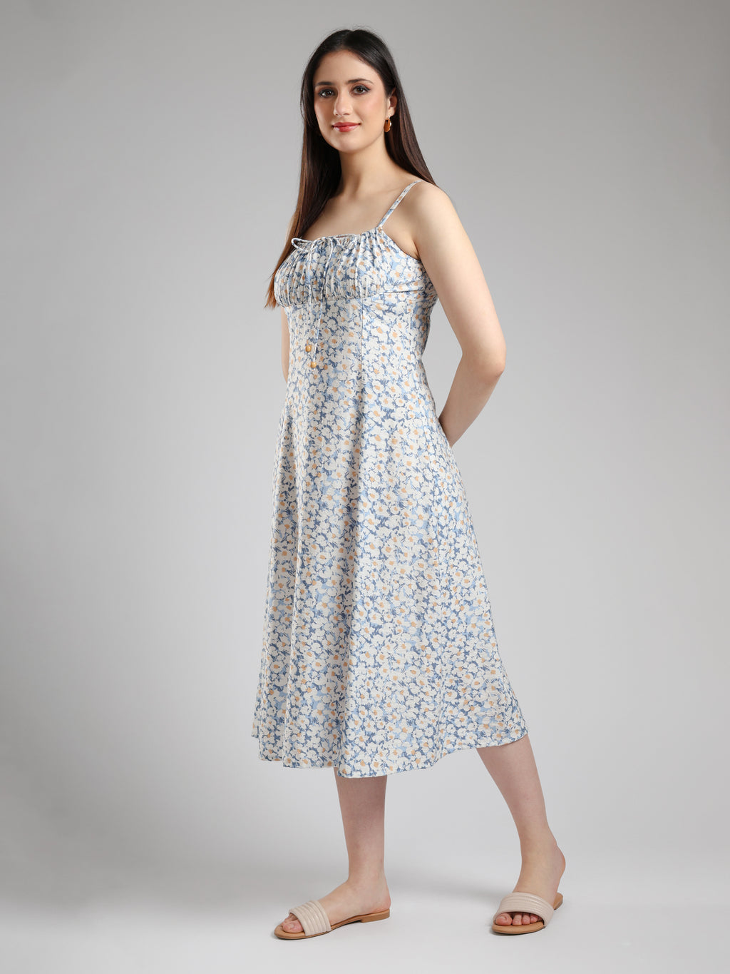 Ismera Midi Floral Dress- Blue
