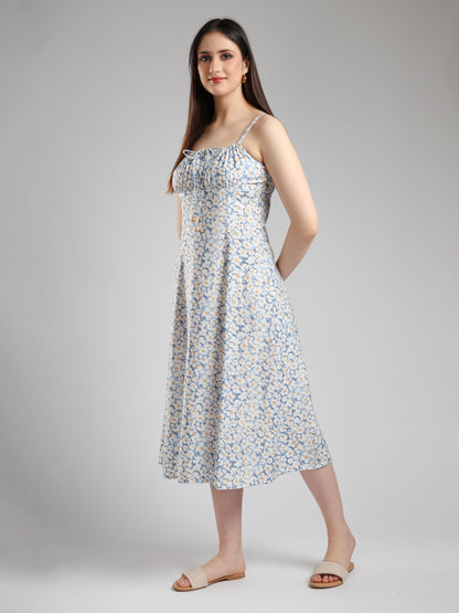 Ismera Midi Floral Dress- Blue