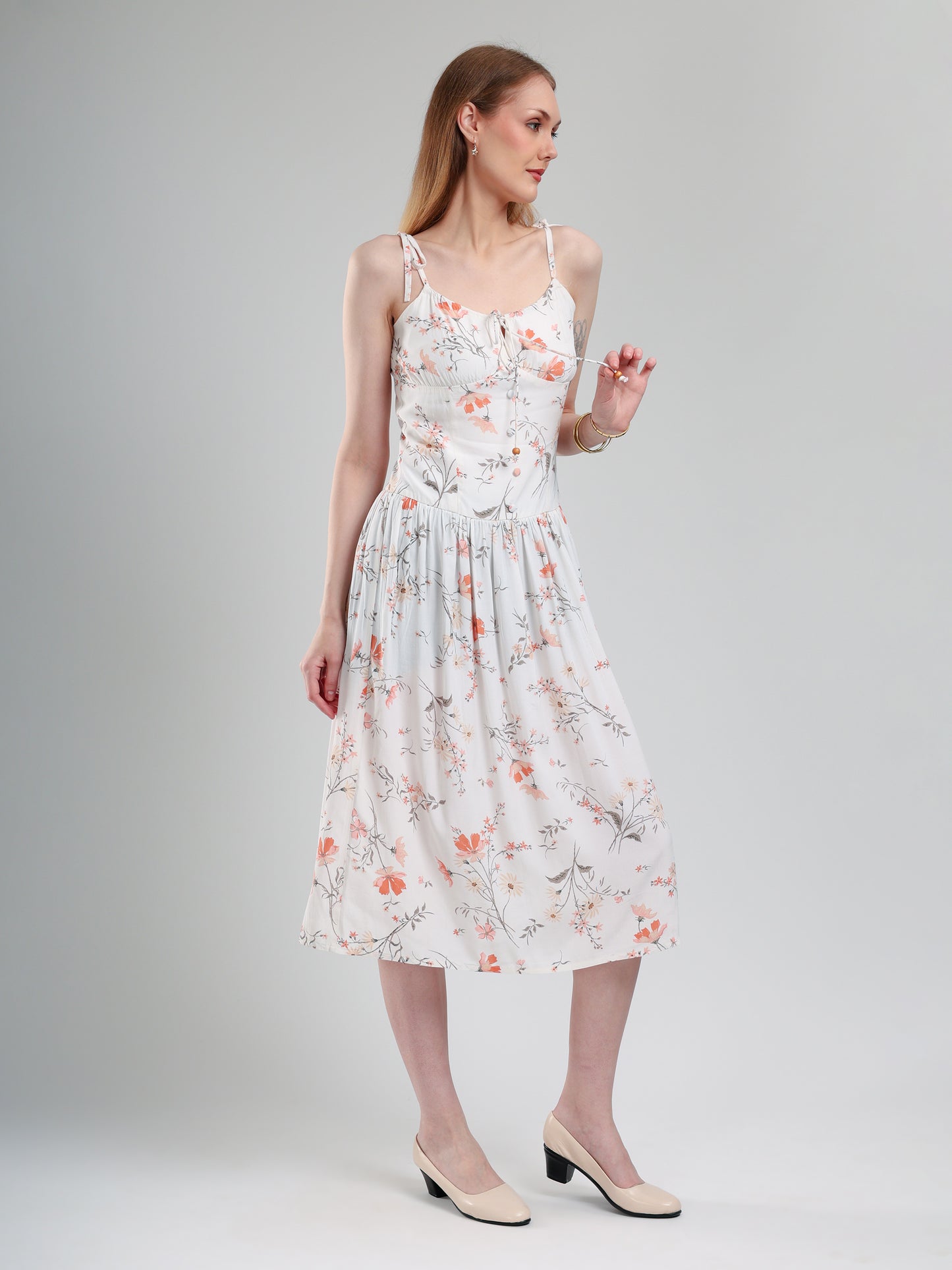 Miraya Floral Printed Fit & Flare Midi Dress for Women