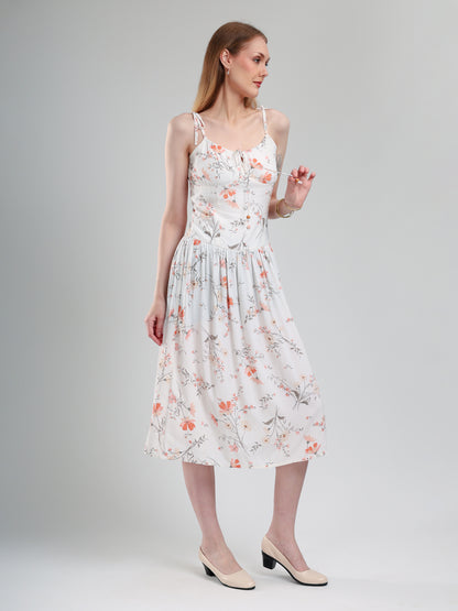 Miraya Floral Printed Fit & Flare Midi Dress for Women