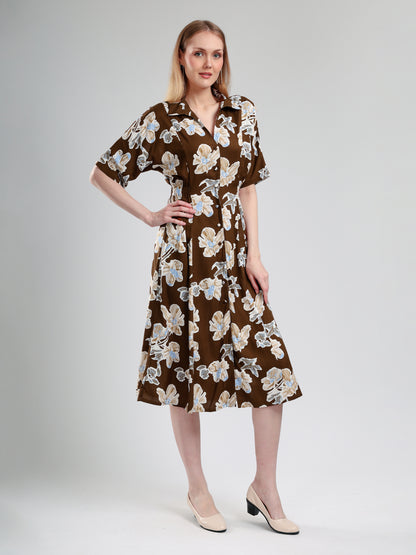 Cory Edge Delphi Collard midi dress- Brown