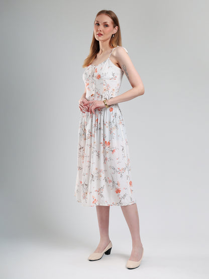 Miraya Floral Printed Fit & Flare Midi Dress for Women