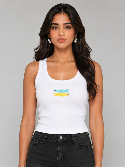Fish Embellished Rib Scoop Neck Tank Top