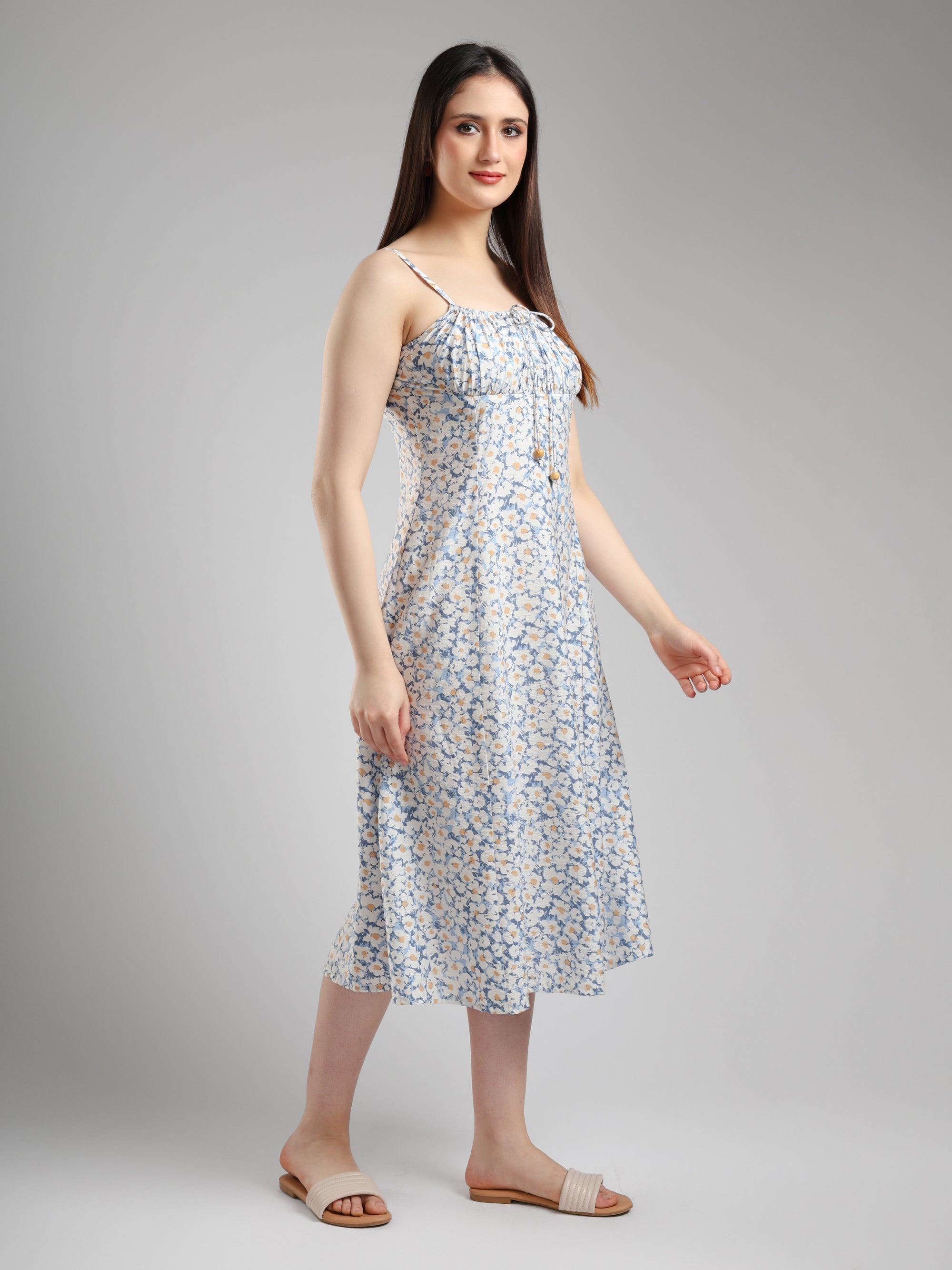 Ismera Midi Floral Dress- Blue