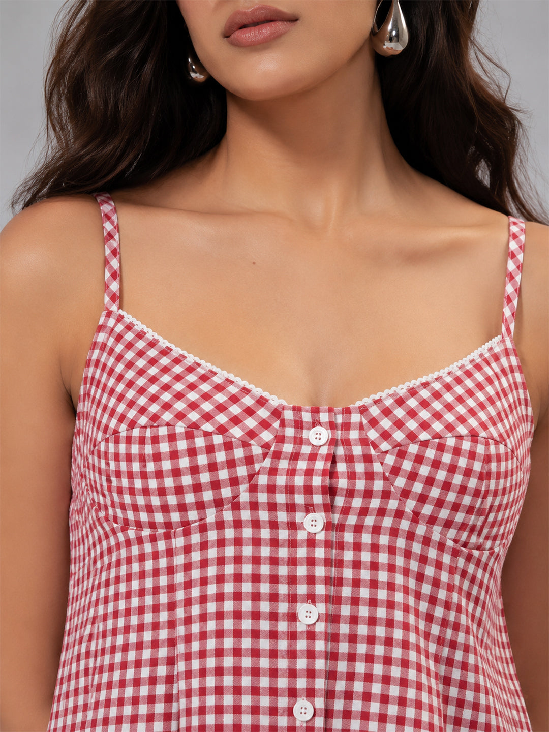 Red Gingham Button-Front Cami Top for Women