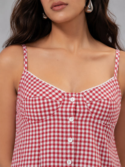 Red Gingham Button-Front Cami Top for Women