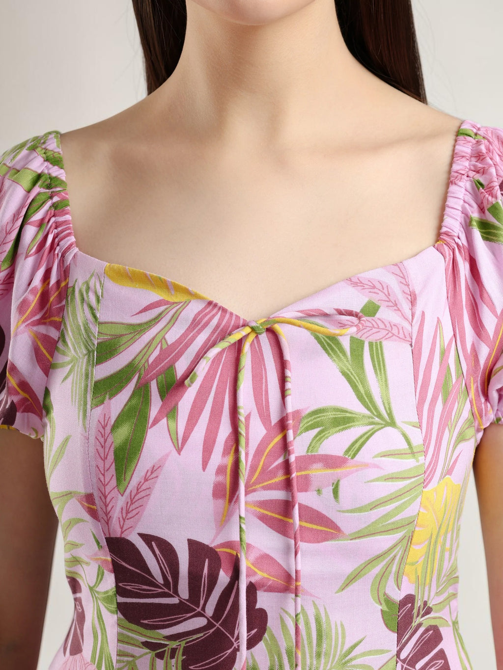 Zoom front floral pink dress for women