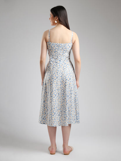 Ismera Midi Floral Dress- Blue