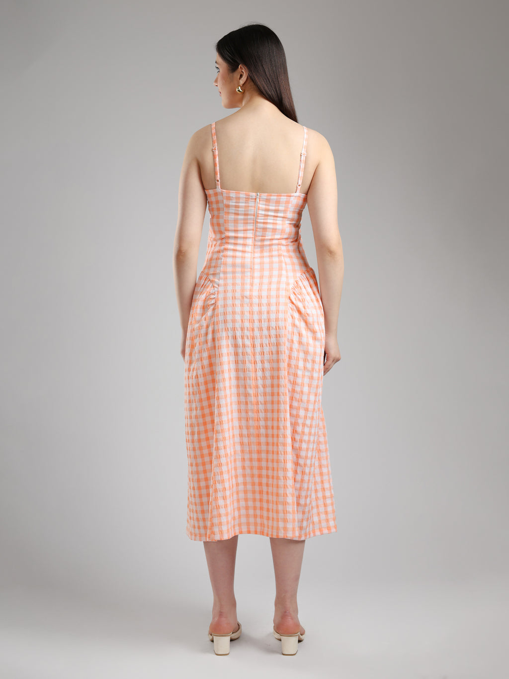back pose of printed dress for women