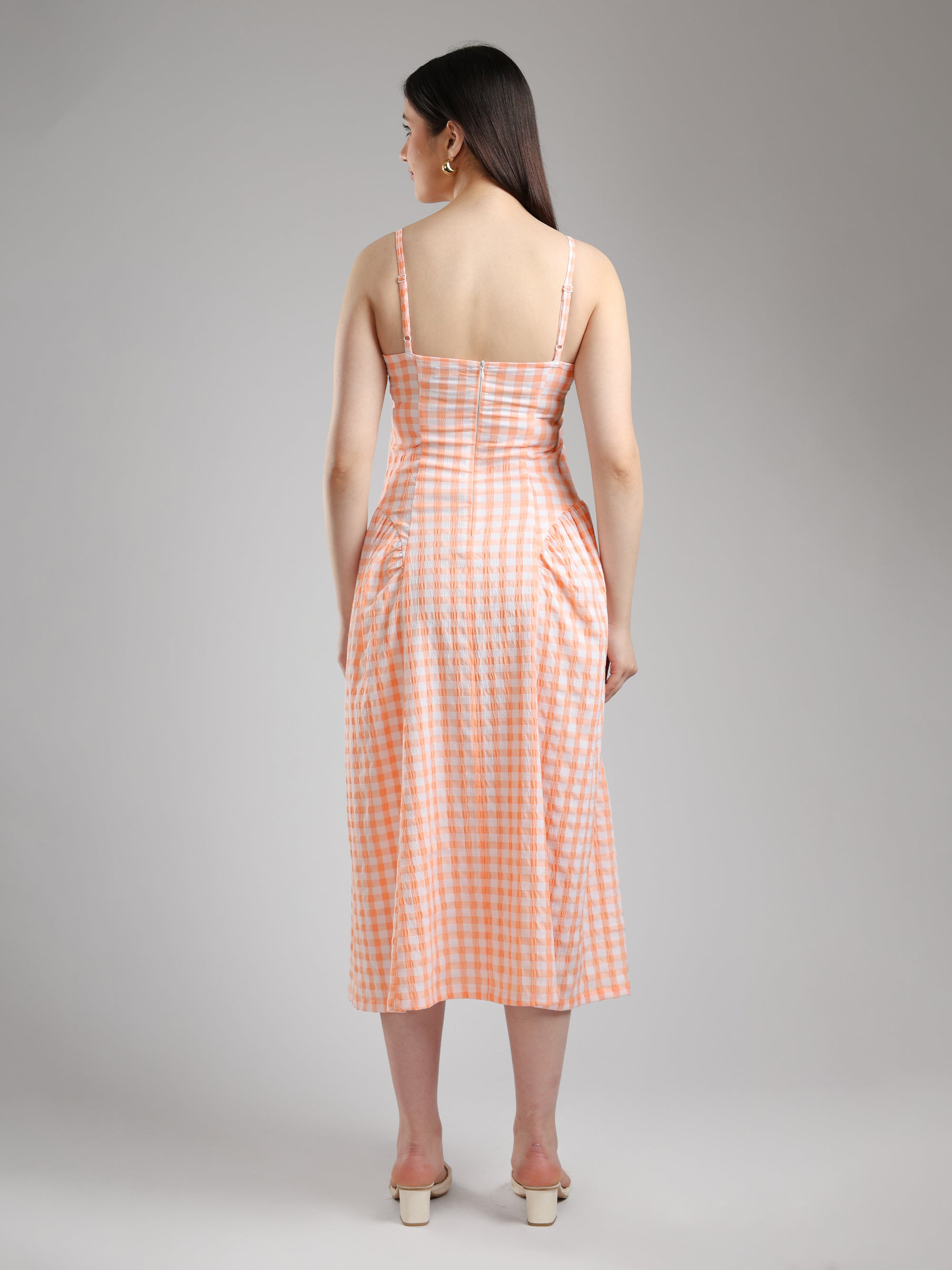 back pose of printed dress for women