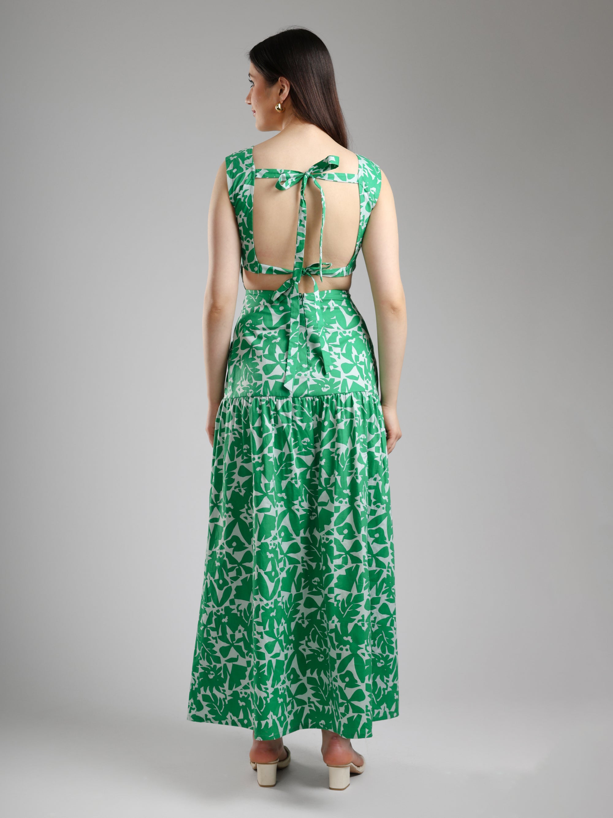 Cory Edge Green Printed Floral Dress for Women