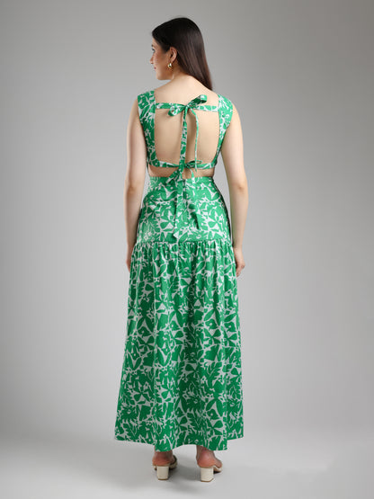 Cory Edge Green Printed Floral Dress for Women