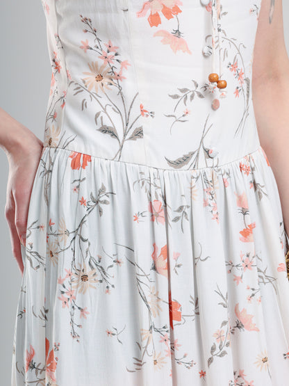 Miraya Floral Printed Fit & Flare Midi Dress for Women