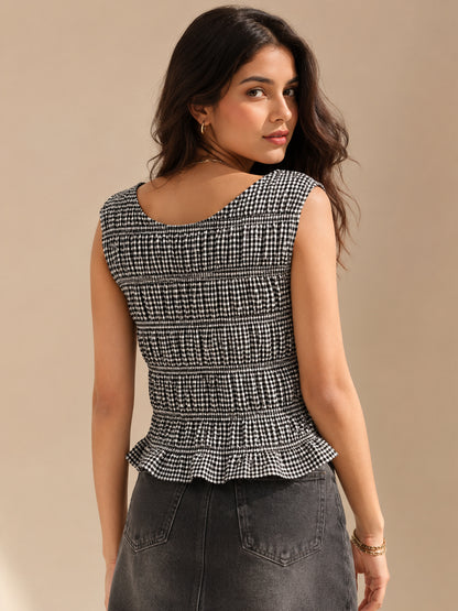 Noir Gingham Smocked Peplum Top