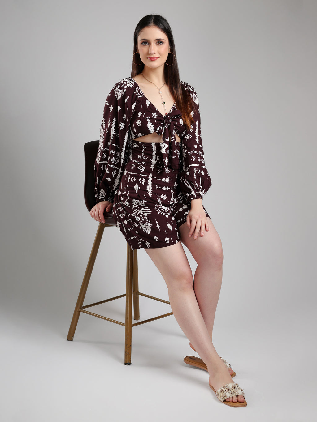Elowen Abstract Playsuit- Brown