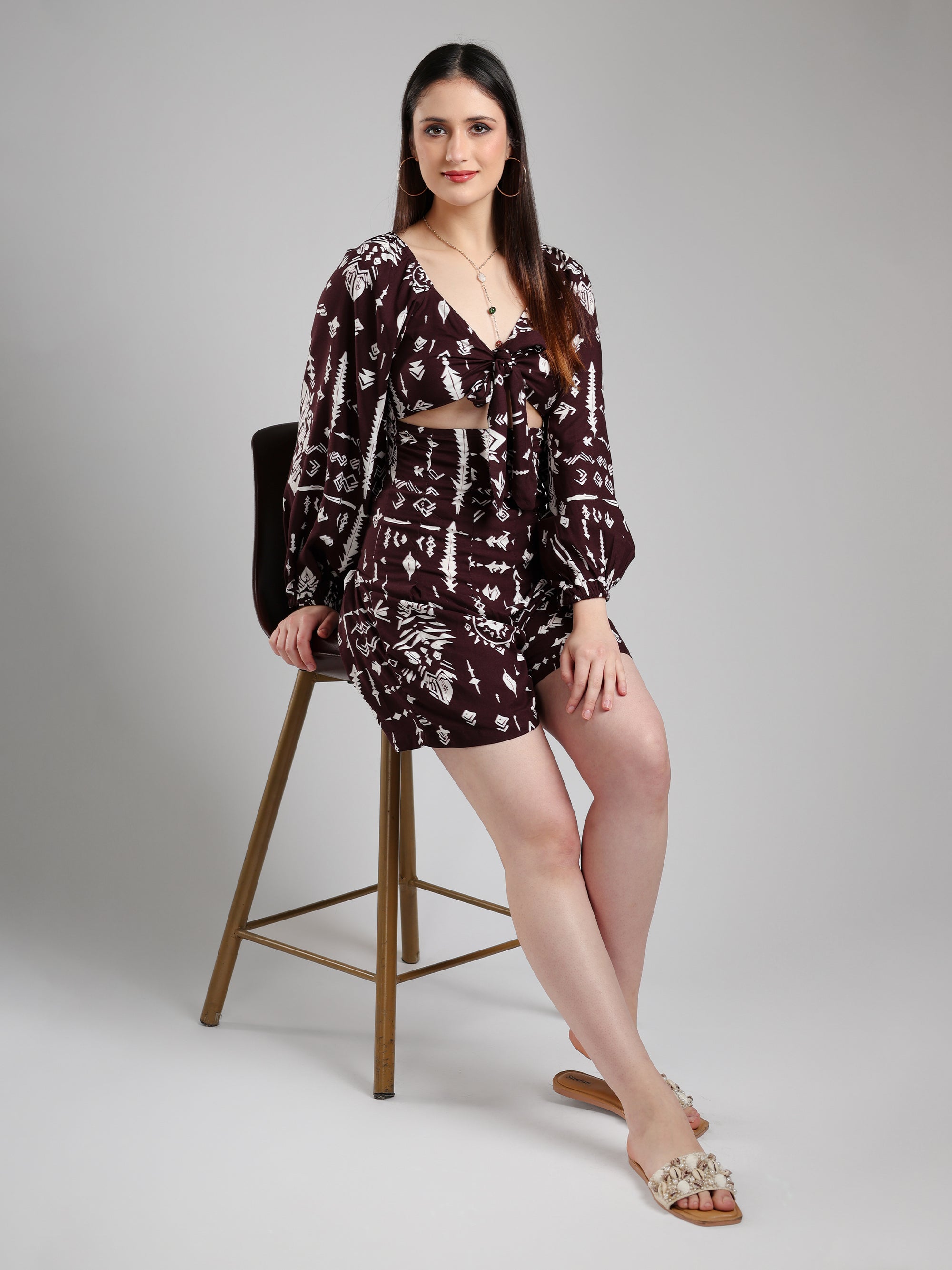Elowen Abstract Playsuit- Brown