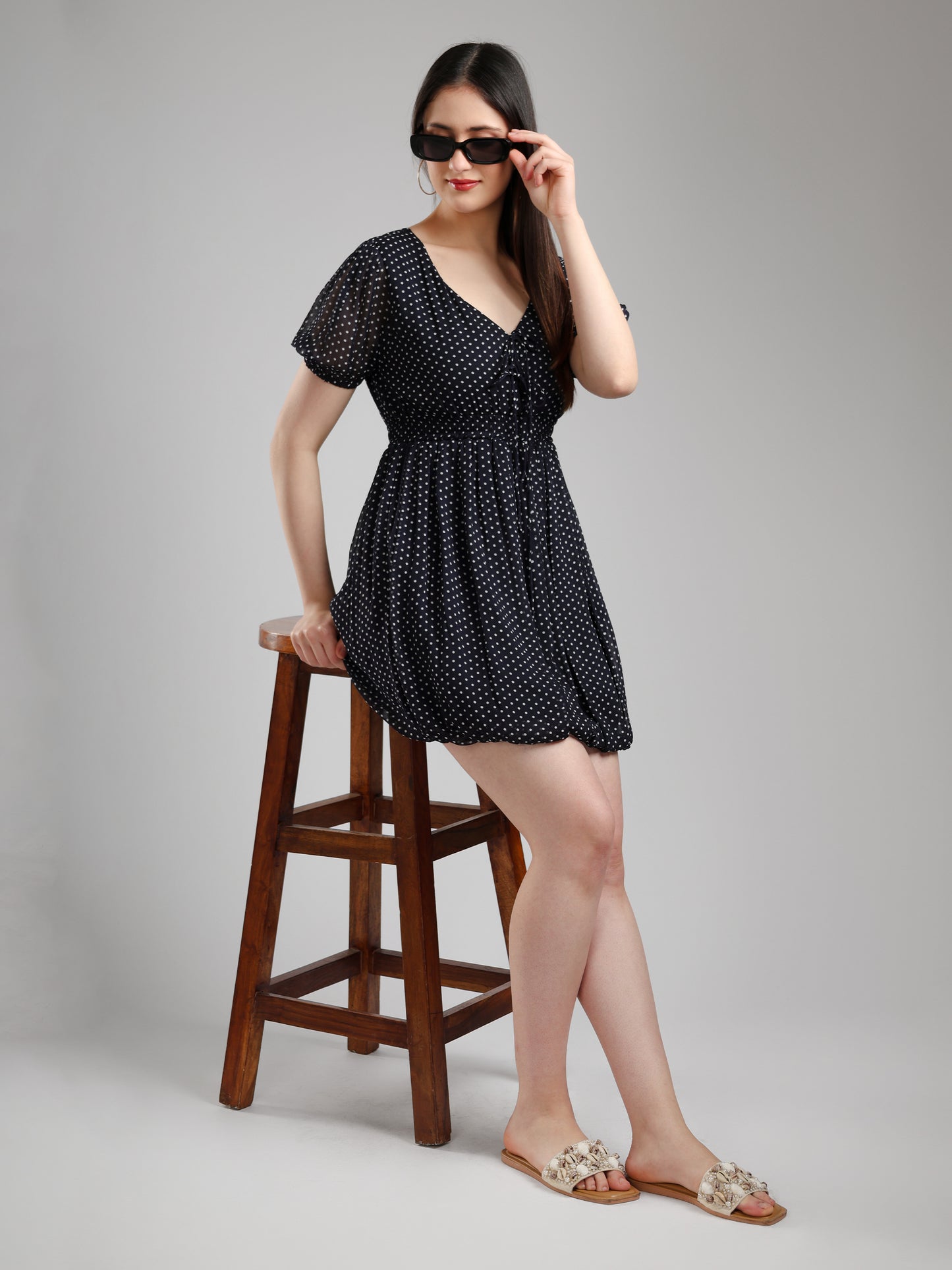 Selis Polka Chiffon Dress