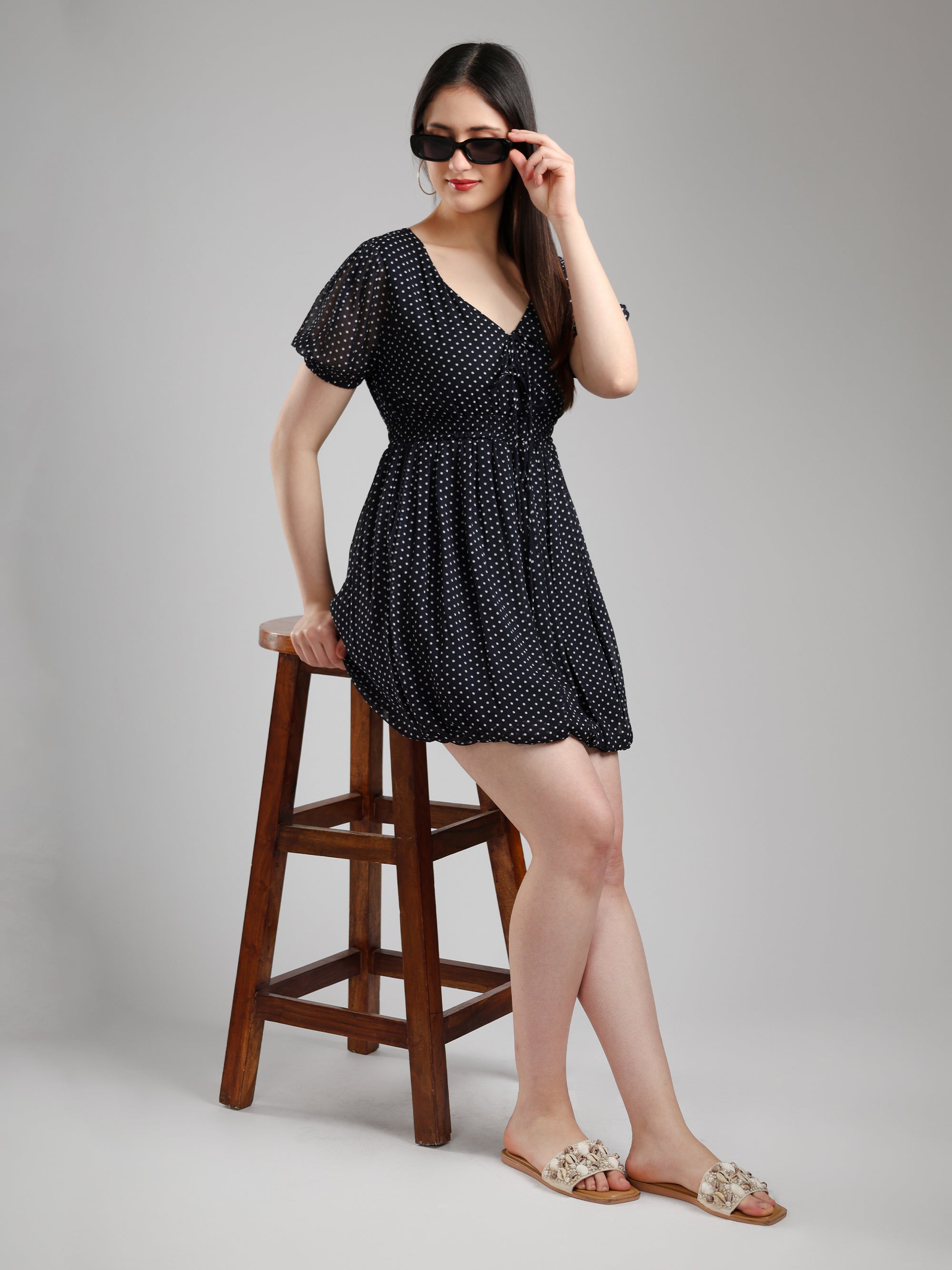 Selis Polka Chiffon Dress