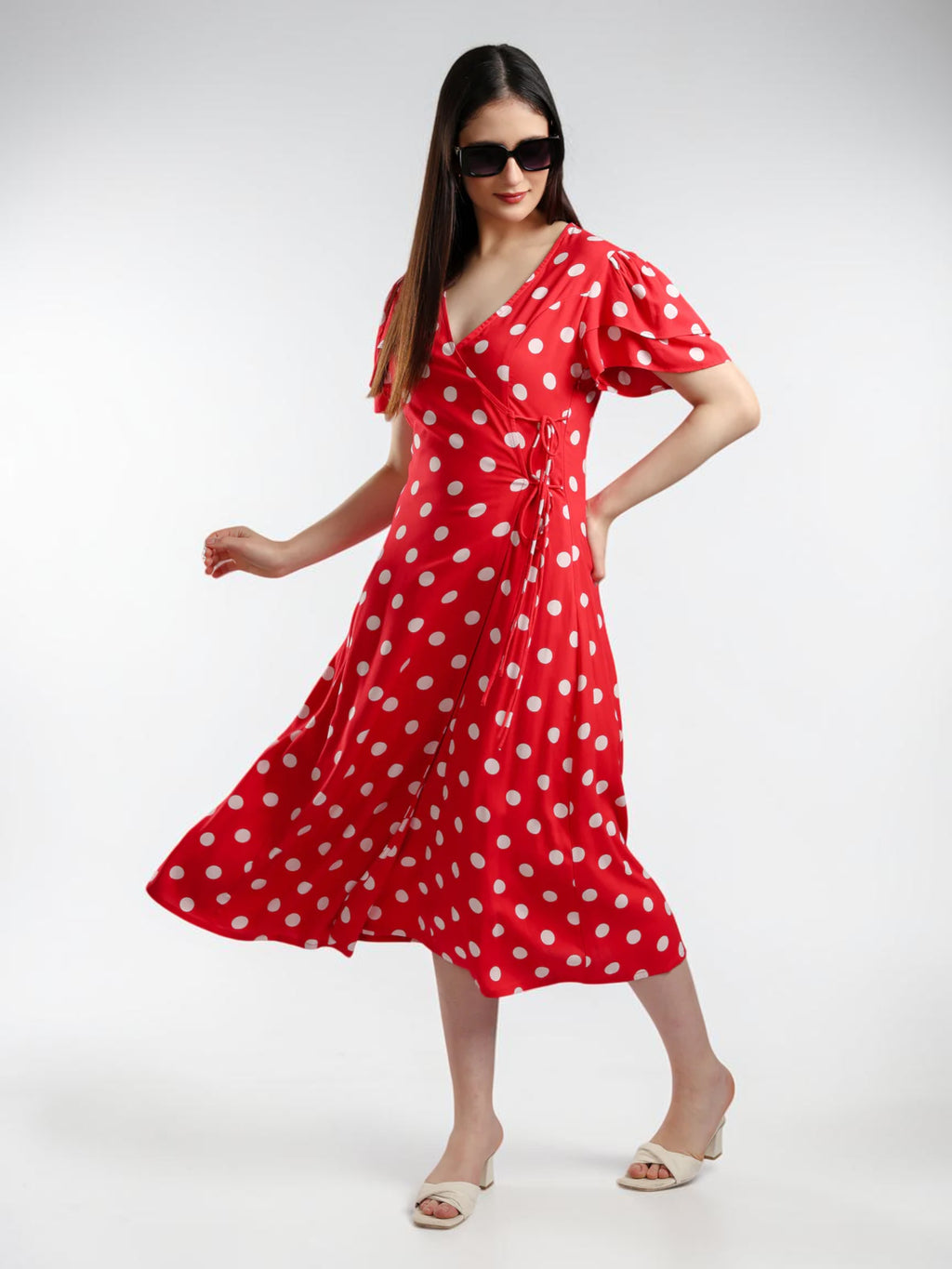 Red Polka Dot Midi Dress for Women and Girl