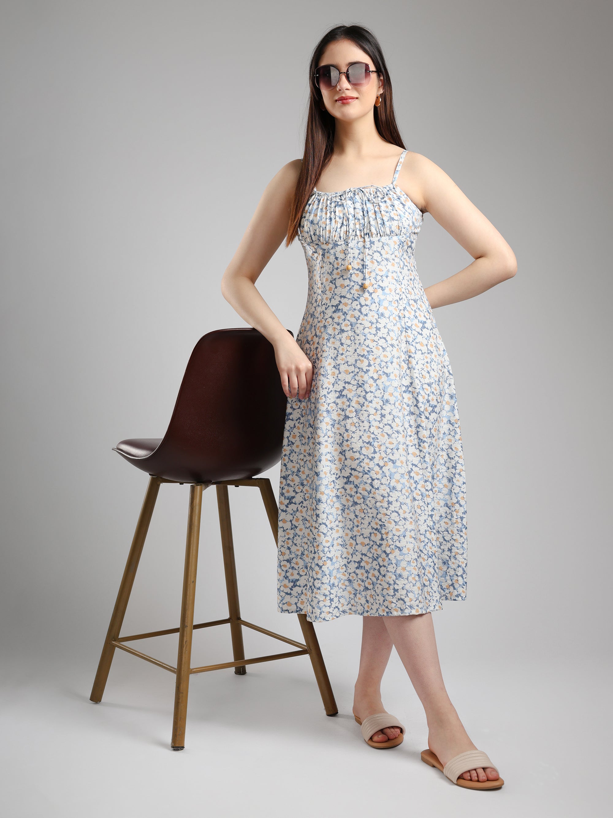 Ismera Midi Floral Dress- Blue