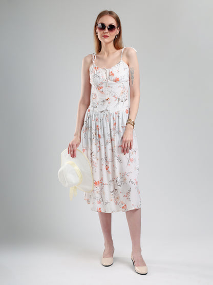 Miraya Floral Printed Fit & Flare Midi Dress for Women