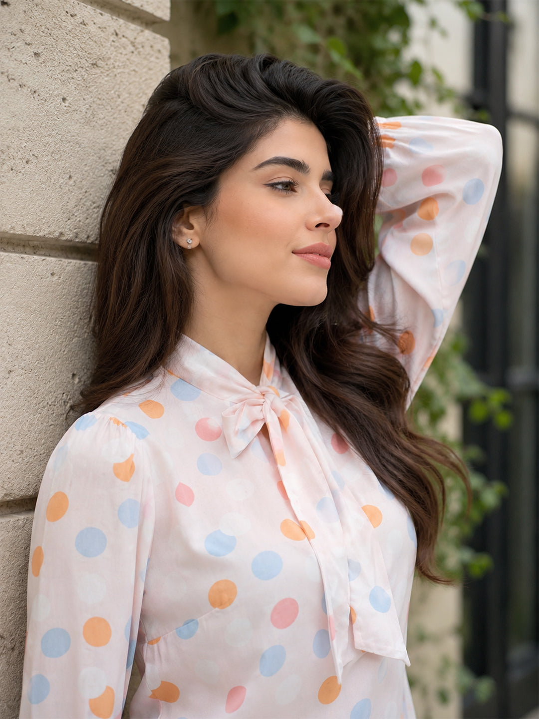 Pastel Polka Dot Tie-Neck For Womens