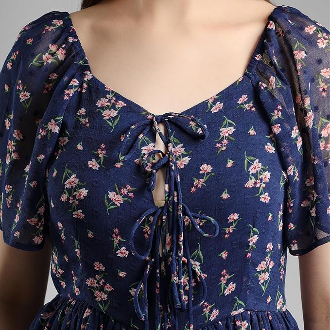 CORY EDGE Women’s Printed Blue Mini Dress – Short Sleeve V-Neck Fit & Flare