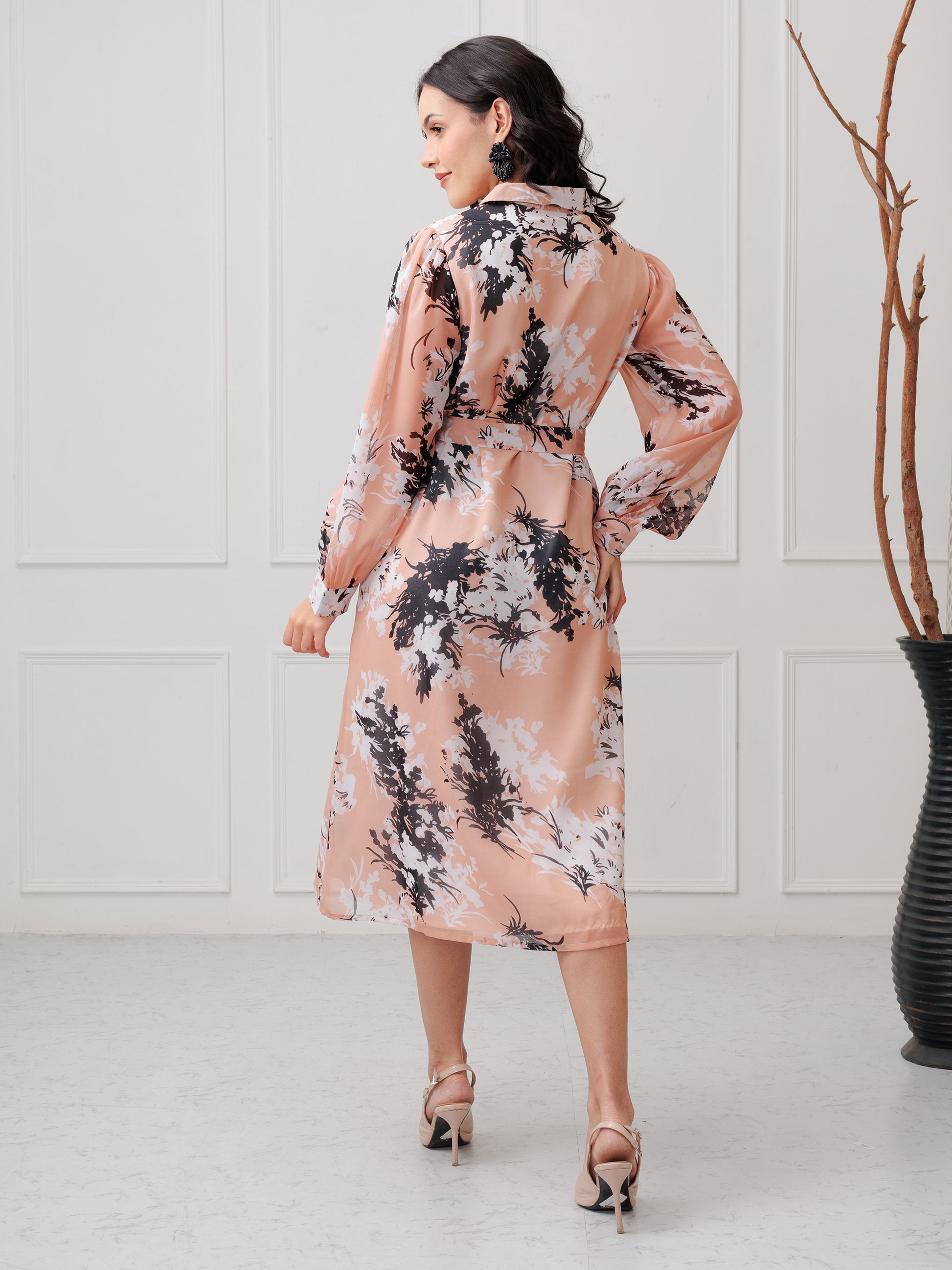 FLORAL BELTED DRESS