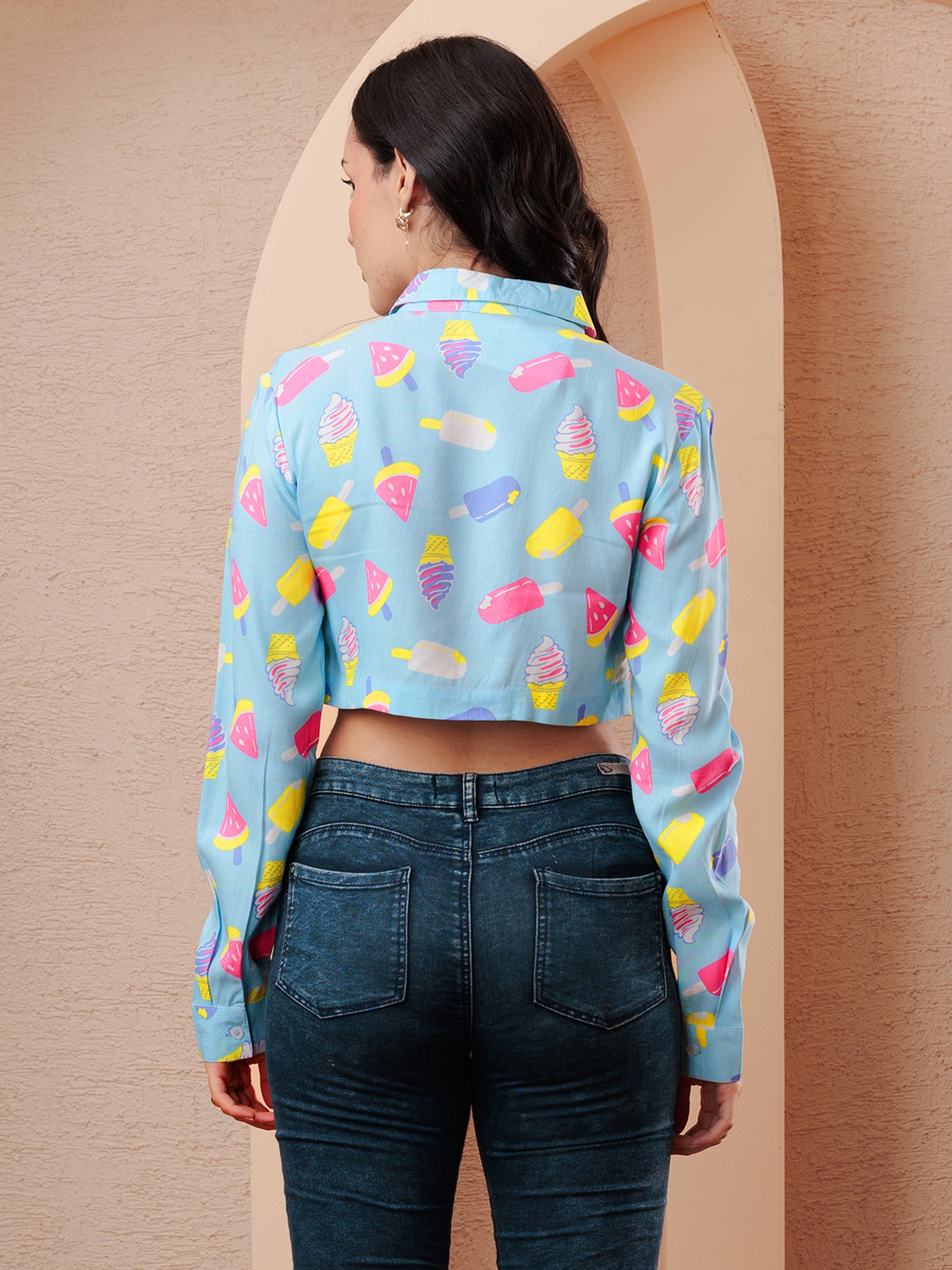 Printed Casual Crop Shirt for Women