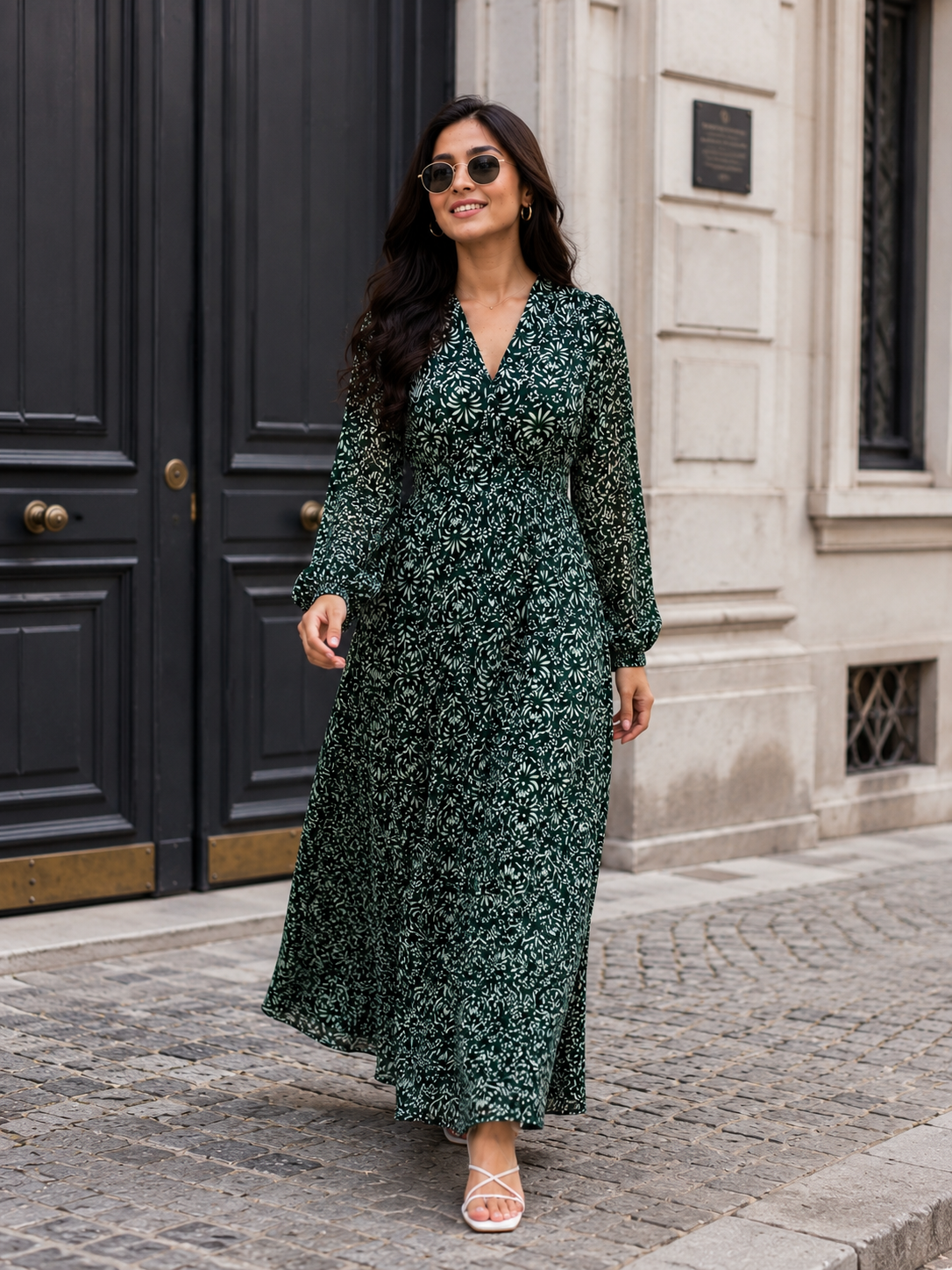 Green Floral Printed Fit & Flare Maxi Dress for Women – Cory Edge