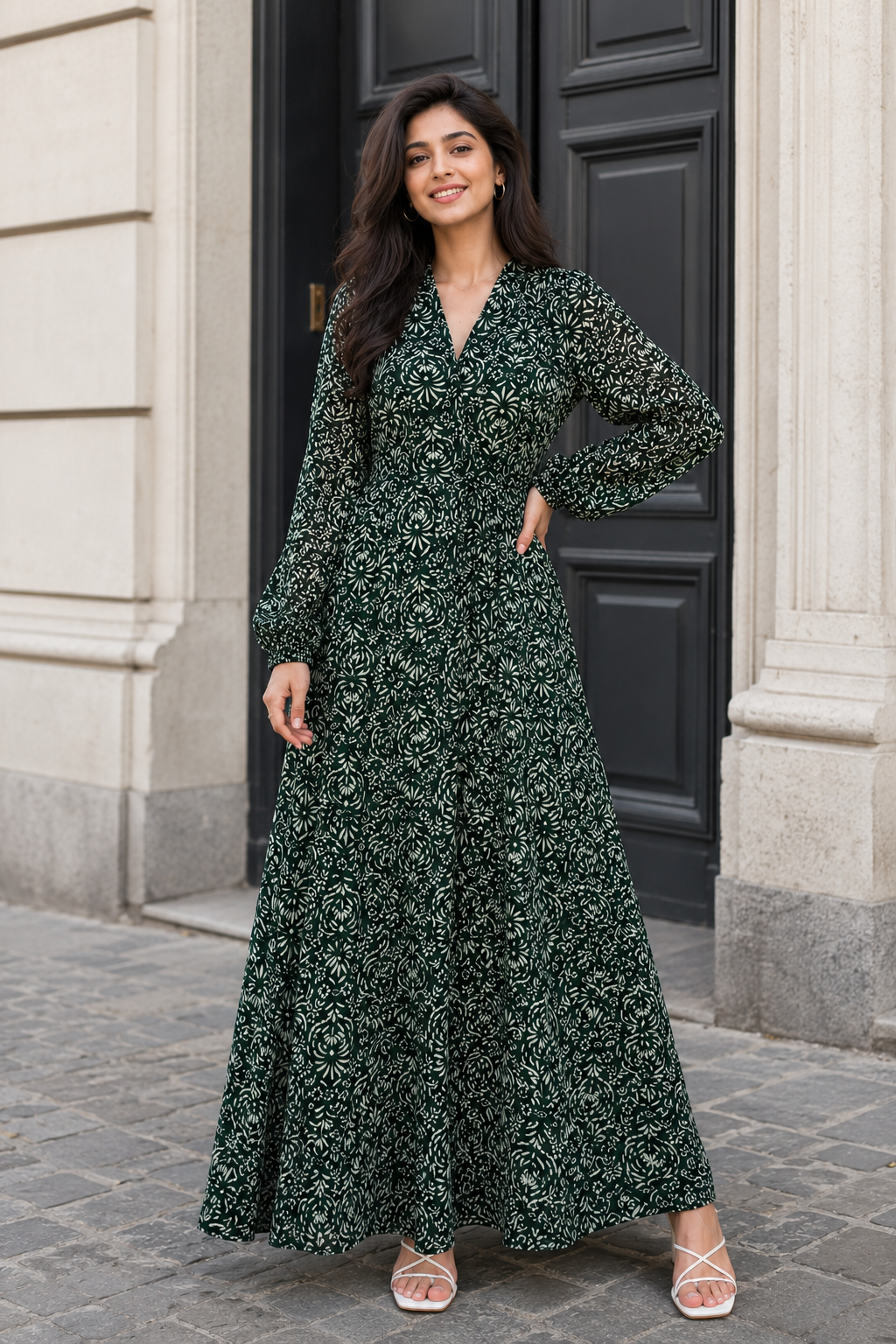 Green Floral Printed Fit & Flare Maxi Dress for Women – Cory Edge