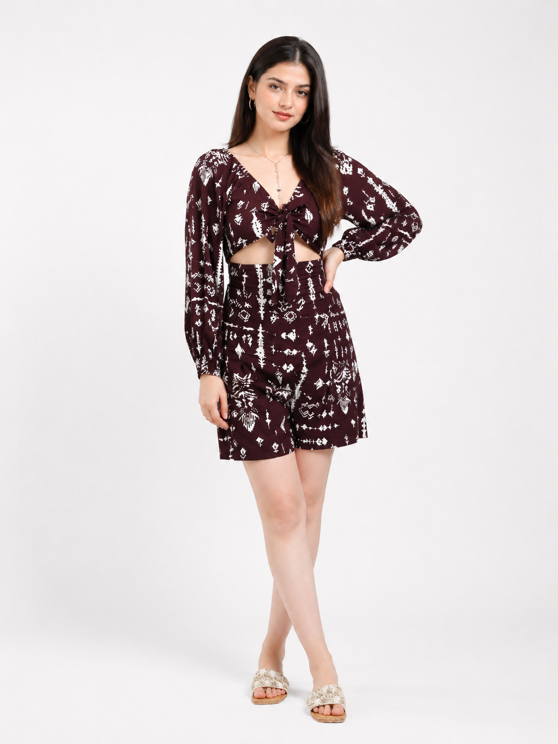 Elowen Abstract Playsuit Brown for Women