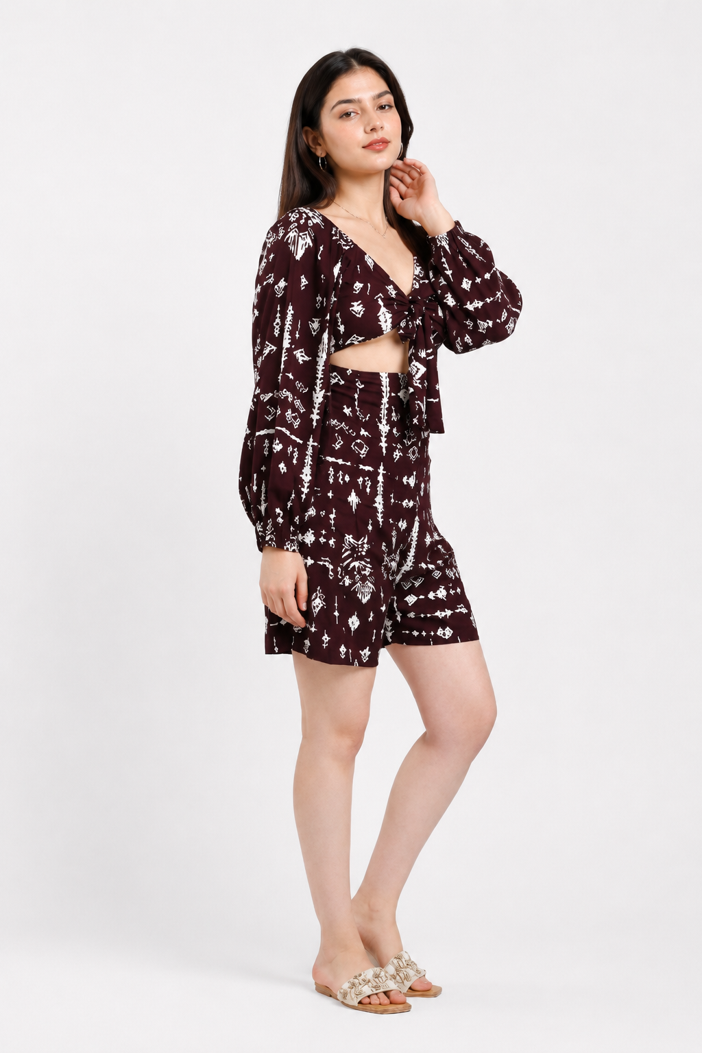 Elowen Abstract Playsuit Brown for Women
