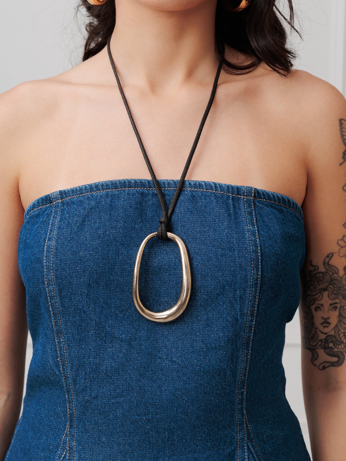 Women’s Dark Wash Strapless Denim Peplum Corset Top
